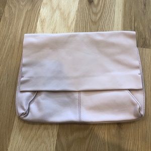 ASOS light pink leather foldover clutch